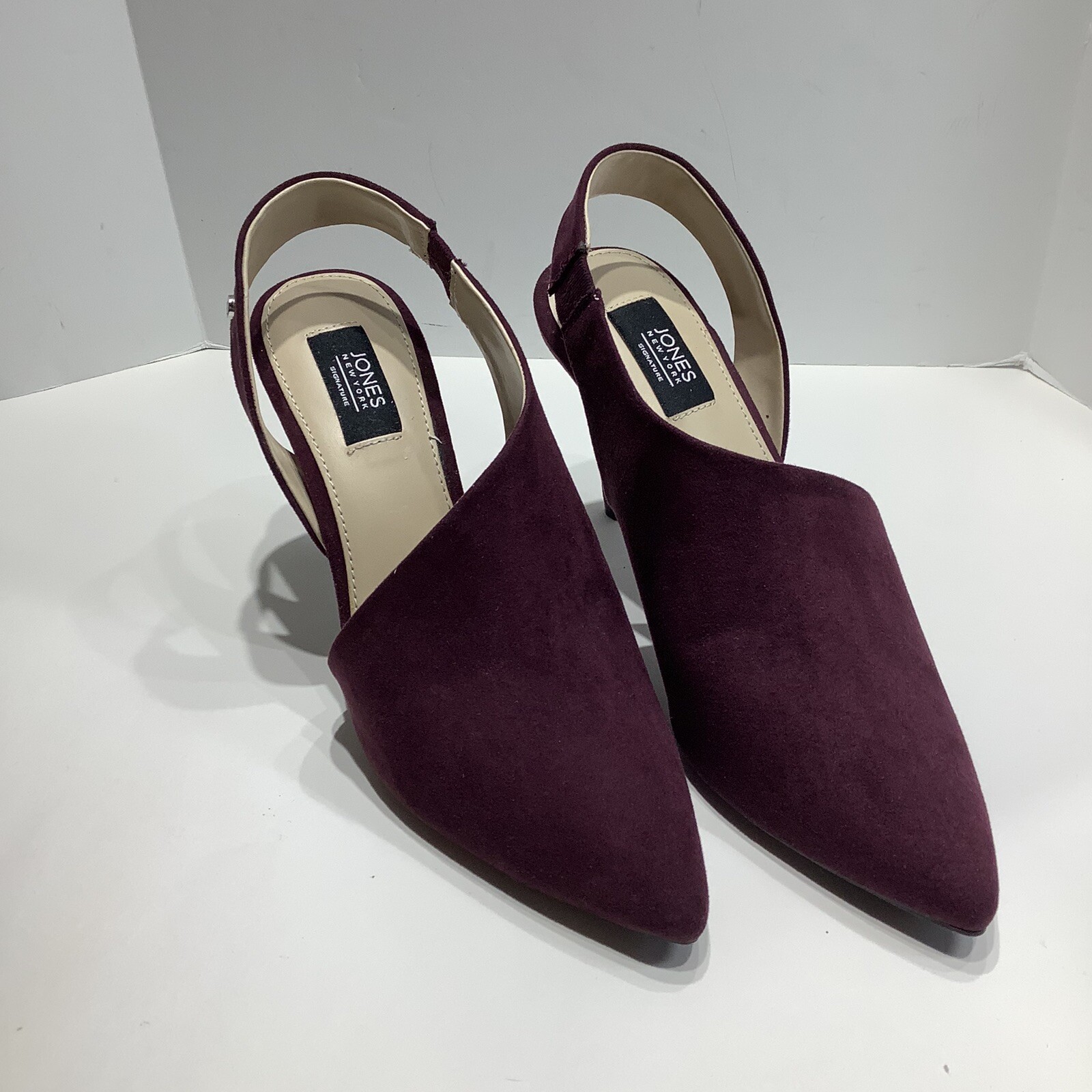 Jones New York Signature Maroon Vegan Suede Chloe Heels Shoes Womens Sz 6.5M New