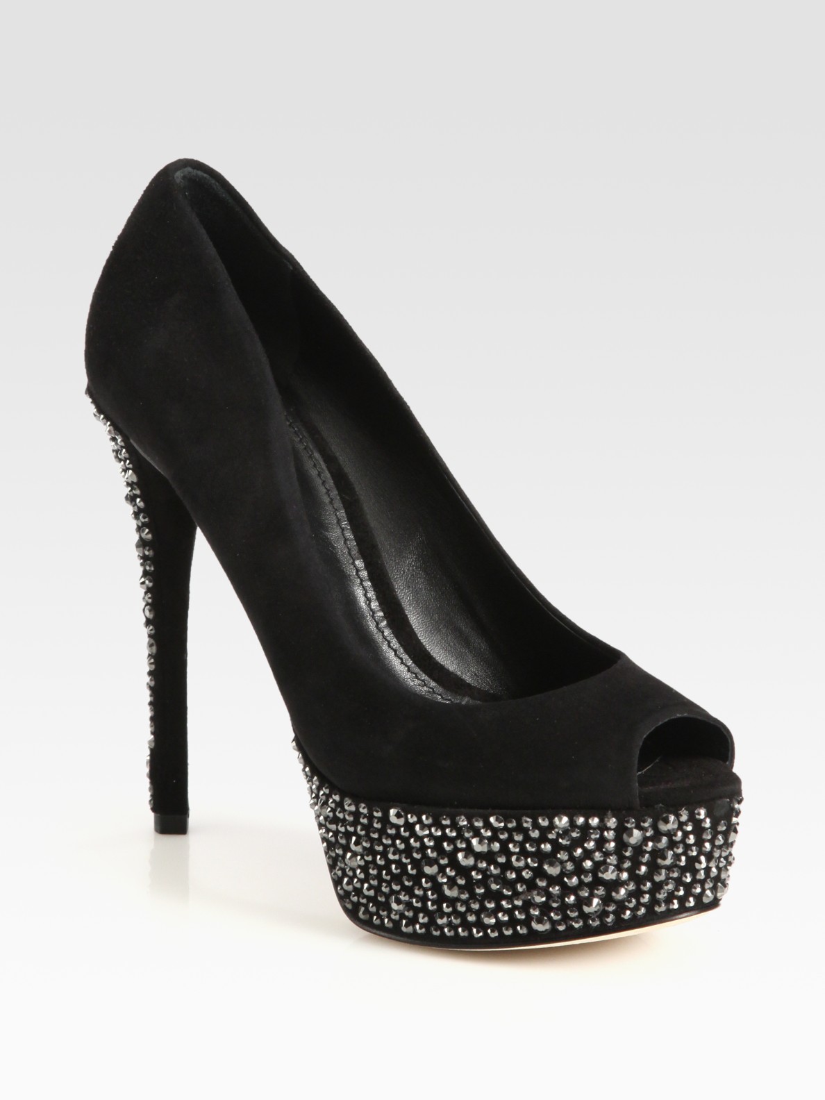 B Brian Atwood Women’s 9.5 Size Black Crystal Suede Platform Pumps Heel Shoes