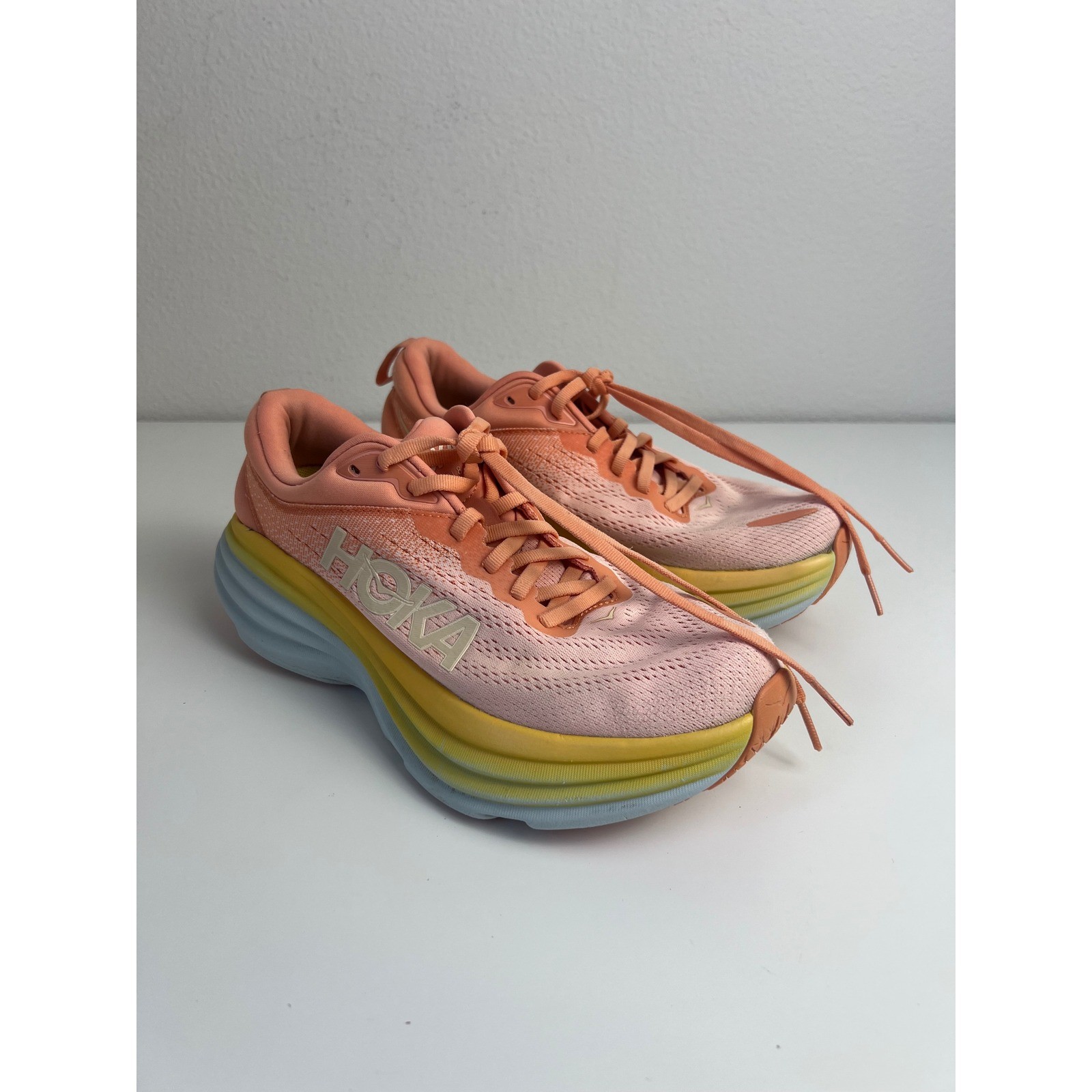 HOKA Bondi 8 US 8B Pink Peach Running Walking Shoes Cushioned Sneakers Athletic