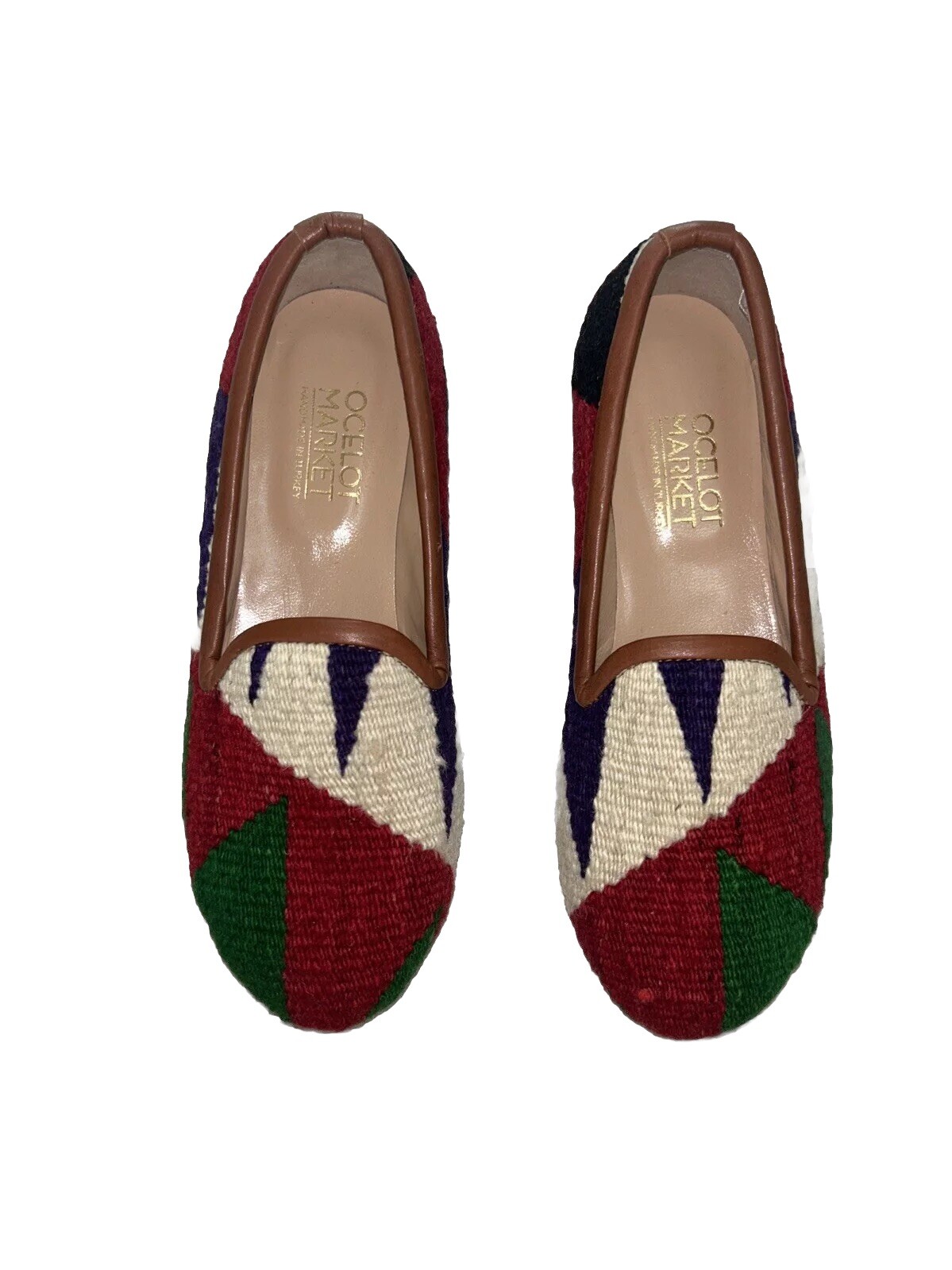 Ocelot Market Turkish Kilim Rug Loafer Flats Leather Sz EU 38 US 7 7 1/2 EUC