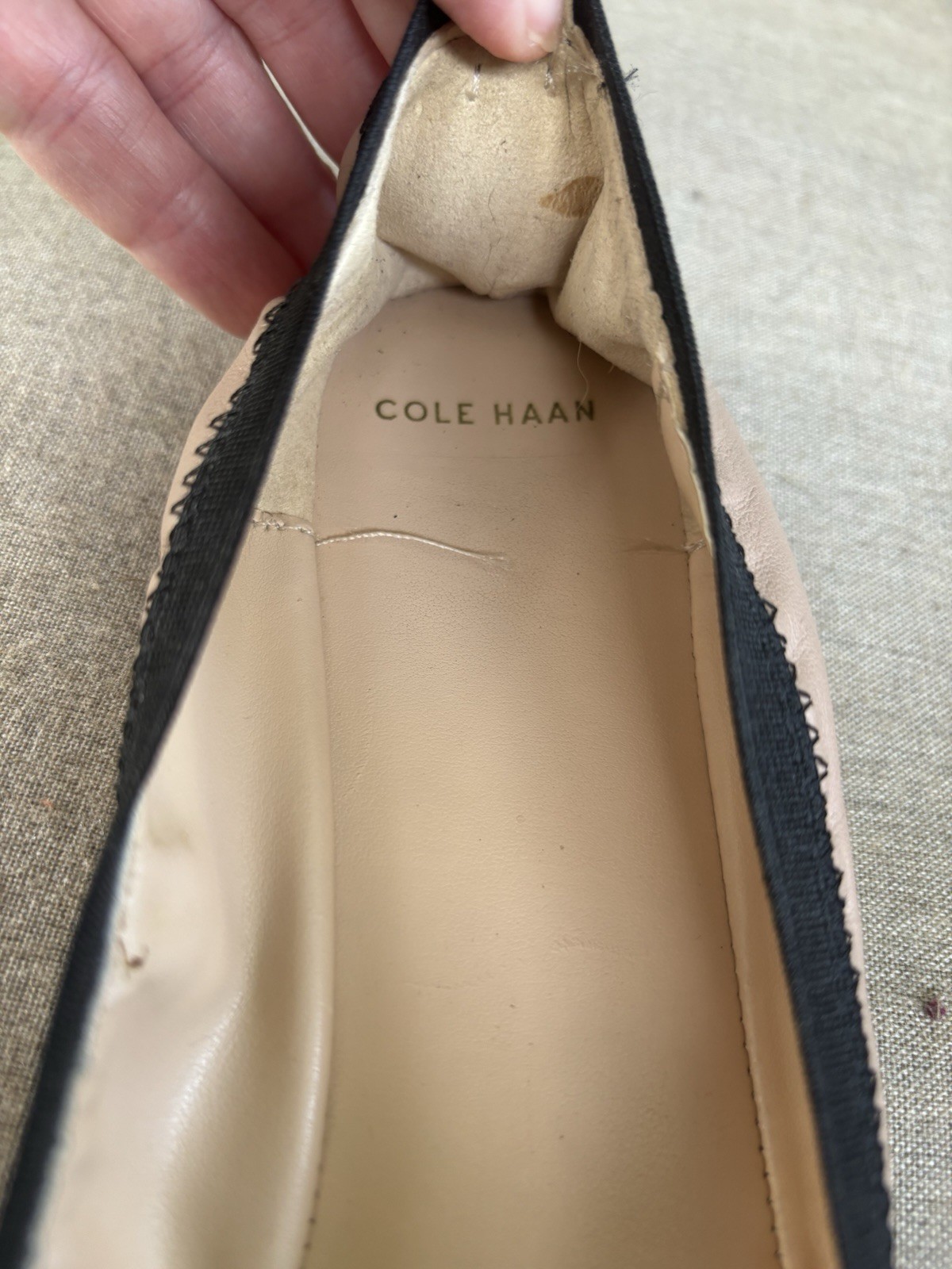 Cole Haan Women’s Ballet Flats Cap Toe Leather Slip-On Beige/Black 10 B