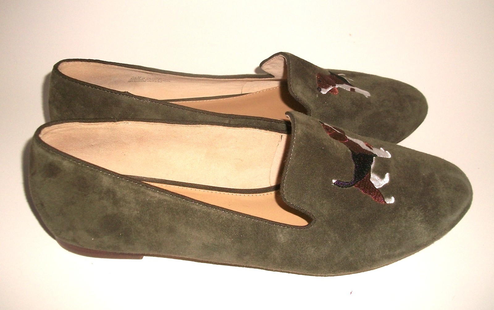 Talbot’s Ryan Embroidered Olive Green Suede Beagle Loafers 7.5M