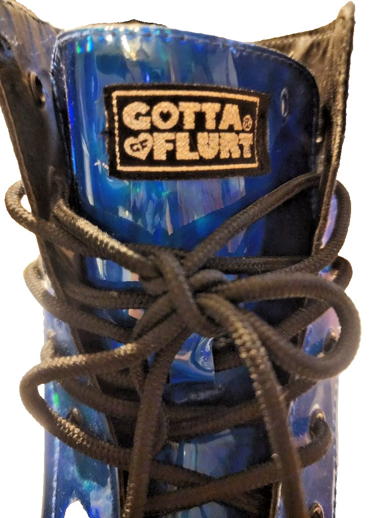 Gotta Flurt Holographic Blue Combat Women’s Boots