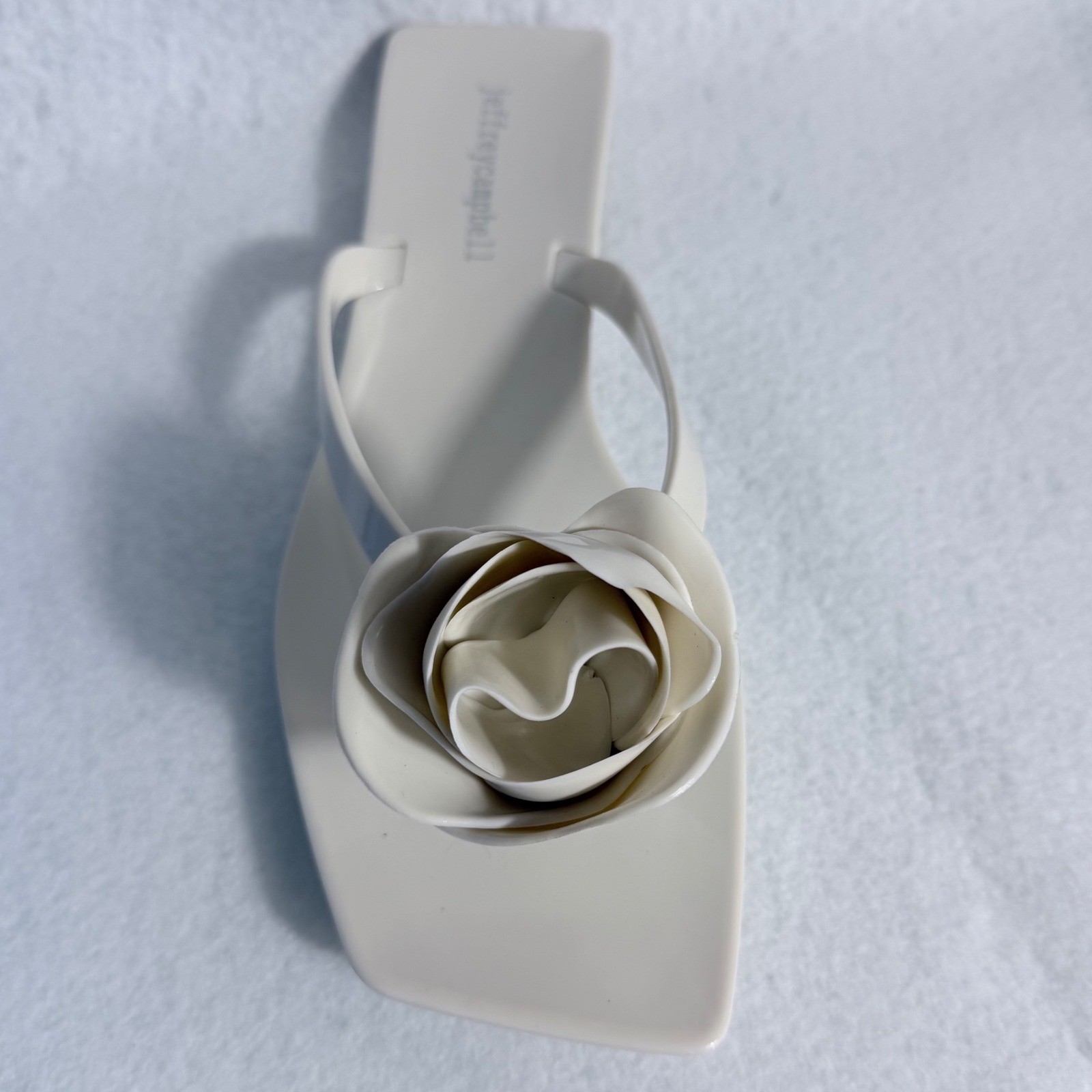 Jeffrey Campbell Sweeten Rose Ornament Glossy Jelly Thong Sandals Cream 8/39