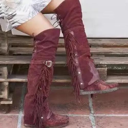 Fashion Bohemia Knee-length Women Boots Ethnic Personality High Boot Tassels Fau