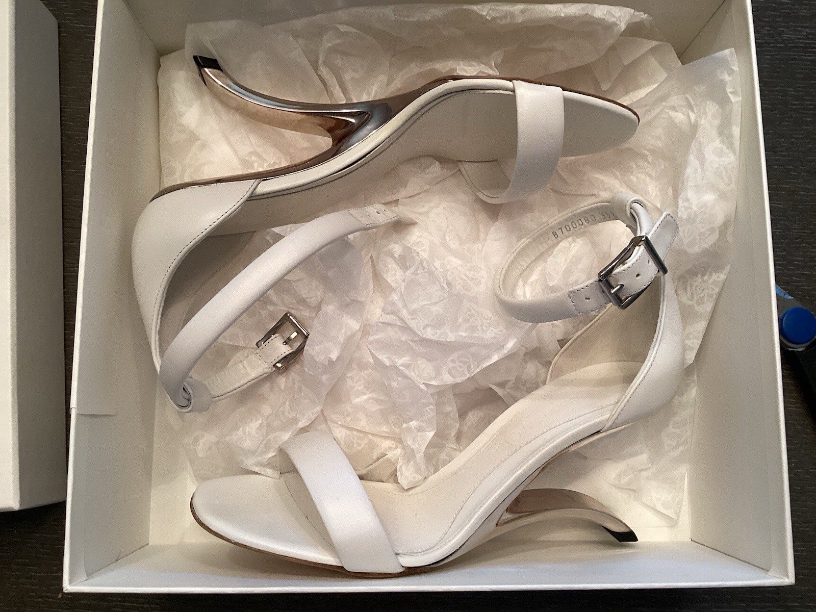 Alexander McQueen Leather Strappy Ankle Strap Heel Ivory/Silver US 9.5