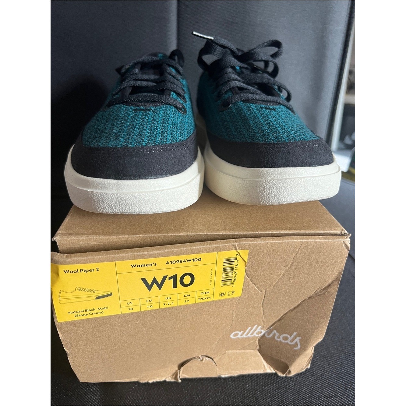 Allbirds Women’s Wool Piper 2 – Teal Sneakers with Black Trim – size 10