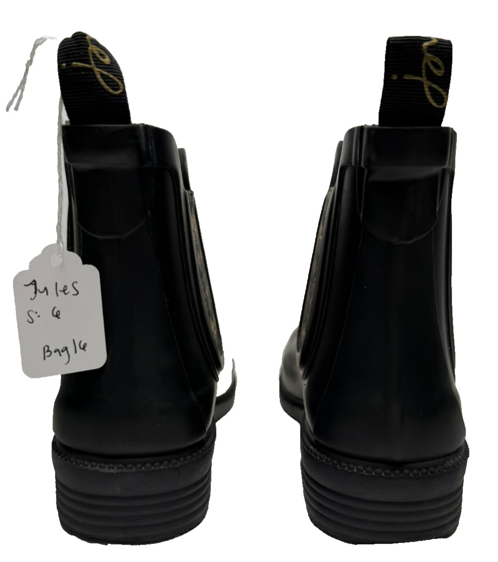 Joules Rutland rubber ankle rain Boots in black with a snakeskin pattern size 6