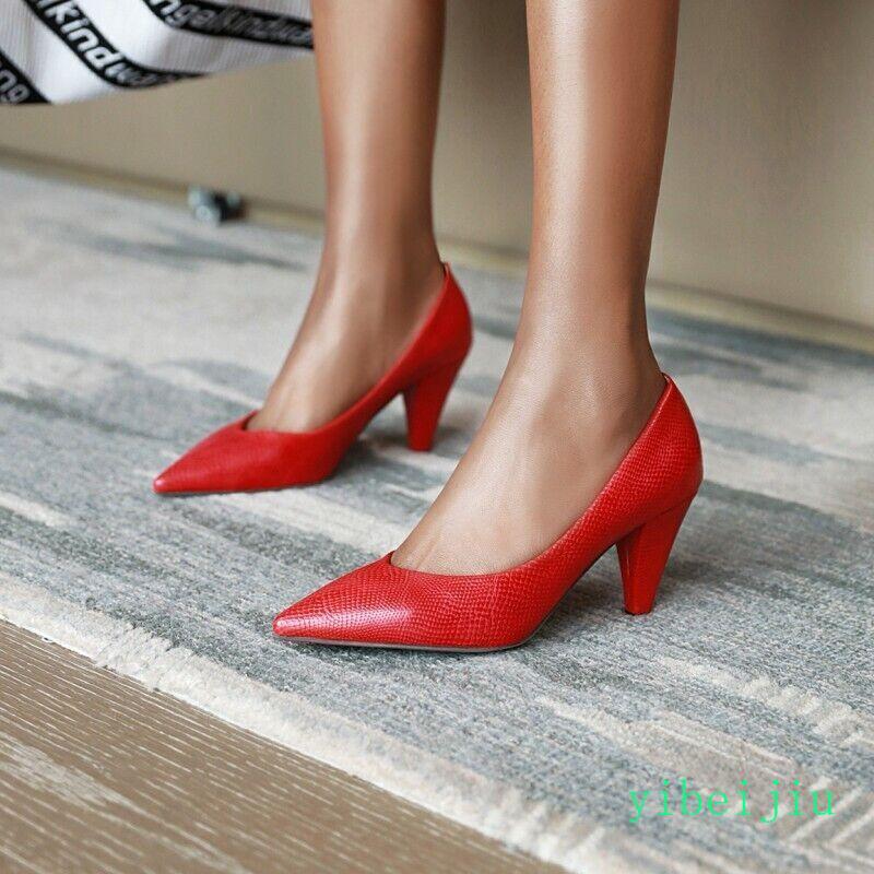 Women’s Snakeskin Pattern Cone High Heel Dress Shoes Classic Pumps OL Plus Size