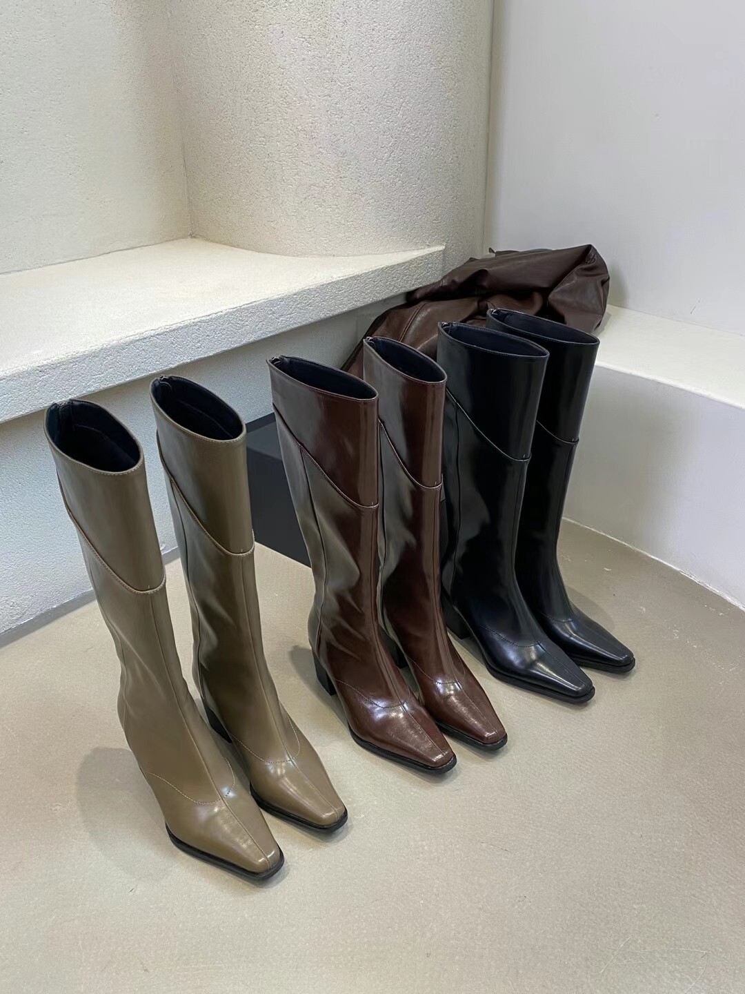 Womens New Square Toes High Heels Thin Leg Boots Knee High Long Boots Spring