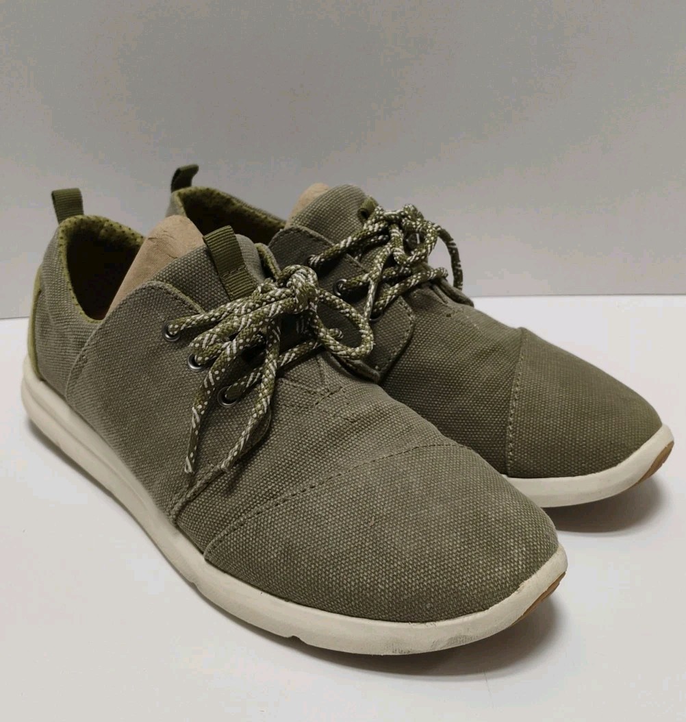 TOMS Del Rey Casual Womens Olive Green Denim Twill Lace Up Shoes US Size W 8.5