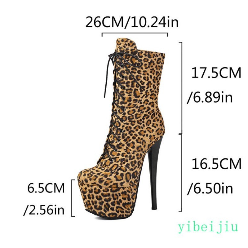 Womens Super High Heel Ankle Boots Leopard Platform Performance Shoes Nightclub