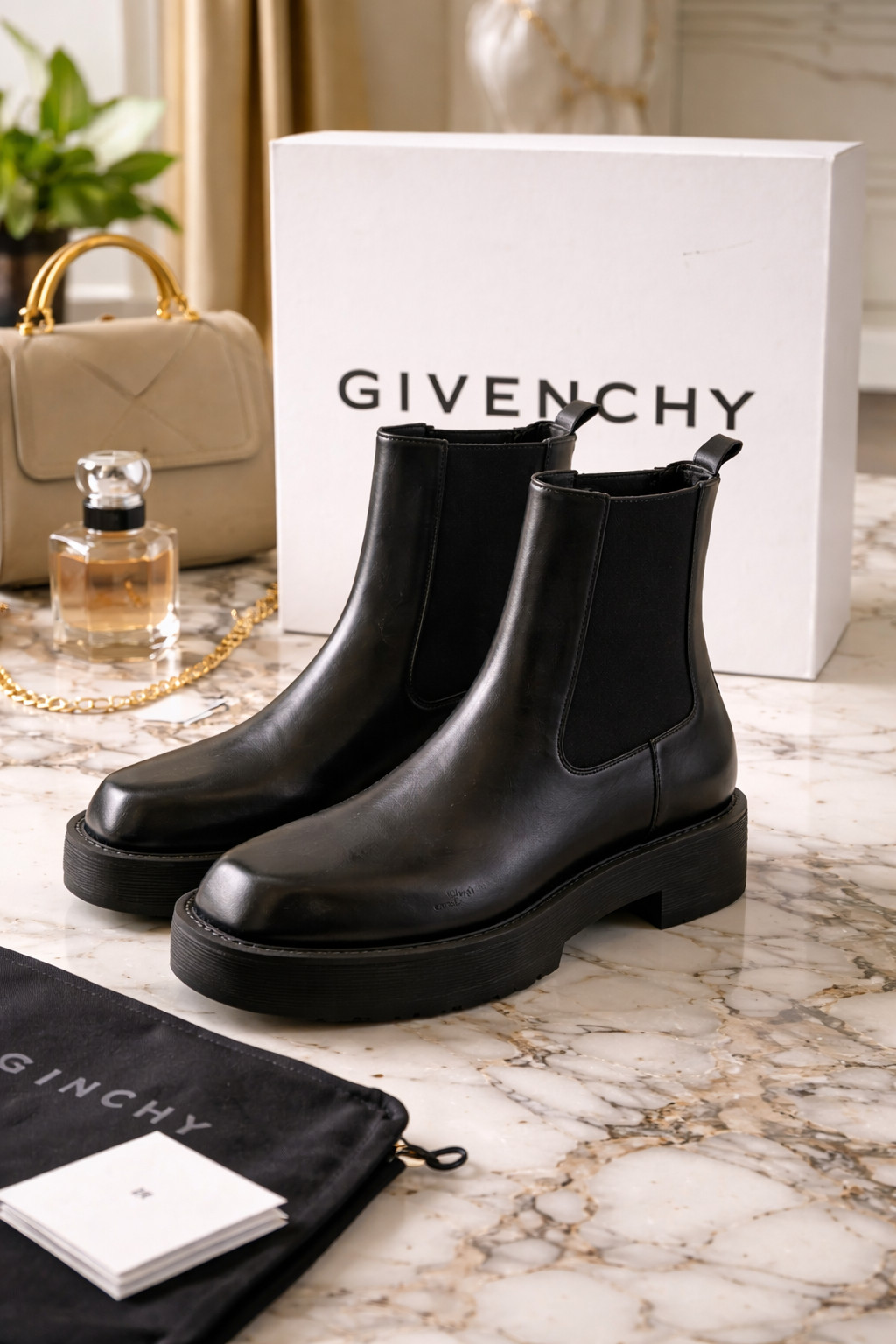 Givenchy Uniform Chelsea Boots Black Leather Platform Size 37 EU 7 US Chunky