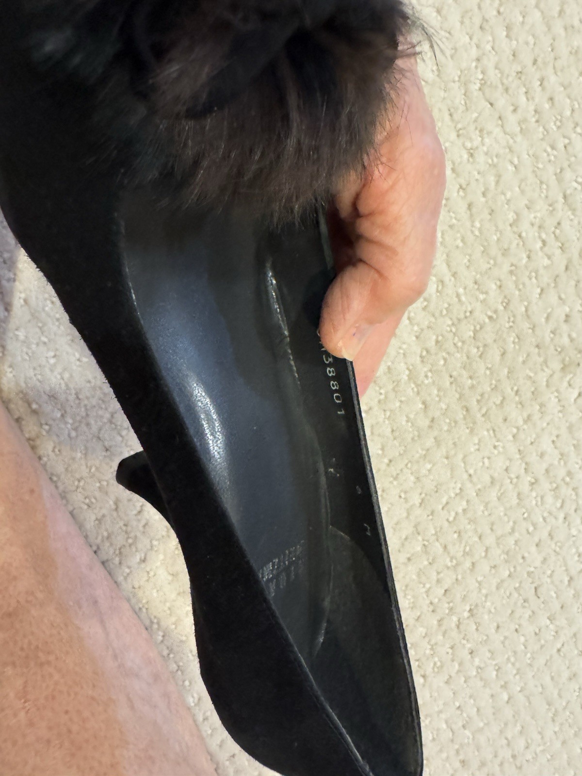 Stuart Weitzman Black Suede Pumps with Mink Fur Poms Size 6 VTG Y2K