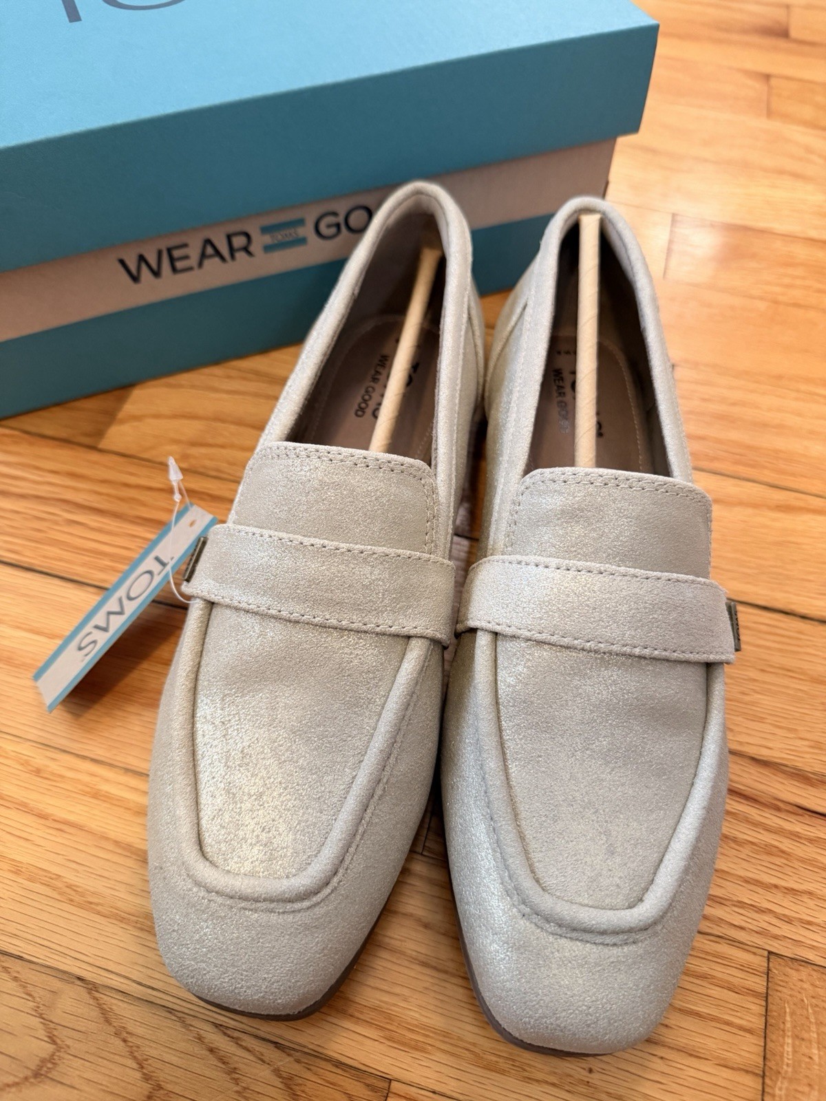 TOMS Women’s Loafer Flats Suede Champagne Metallic Square Toe Slip-On US 8
