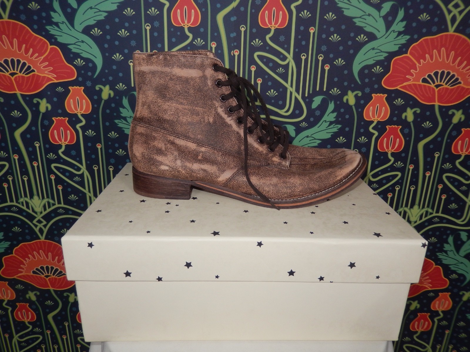 The Great. Brown Distressed Leather Boots Workwear Granny Lace Up Boxcar Vintage