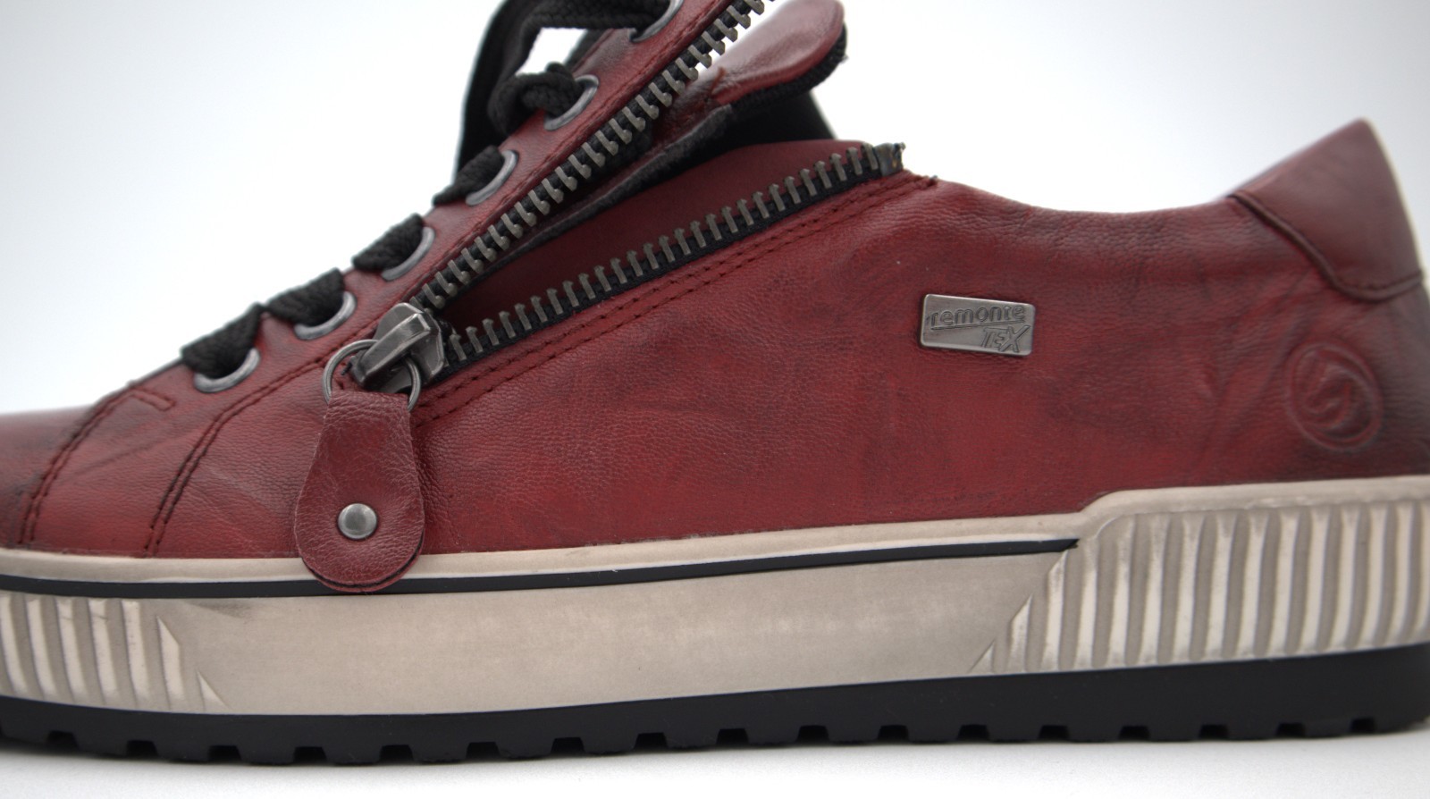Remonte Maditta 00 Leather Sneakers Red EU 37 US 6–6.5 Women Lace-Up Side Zip
