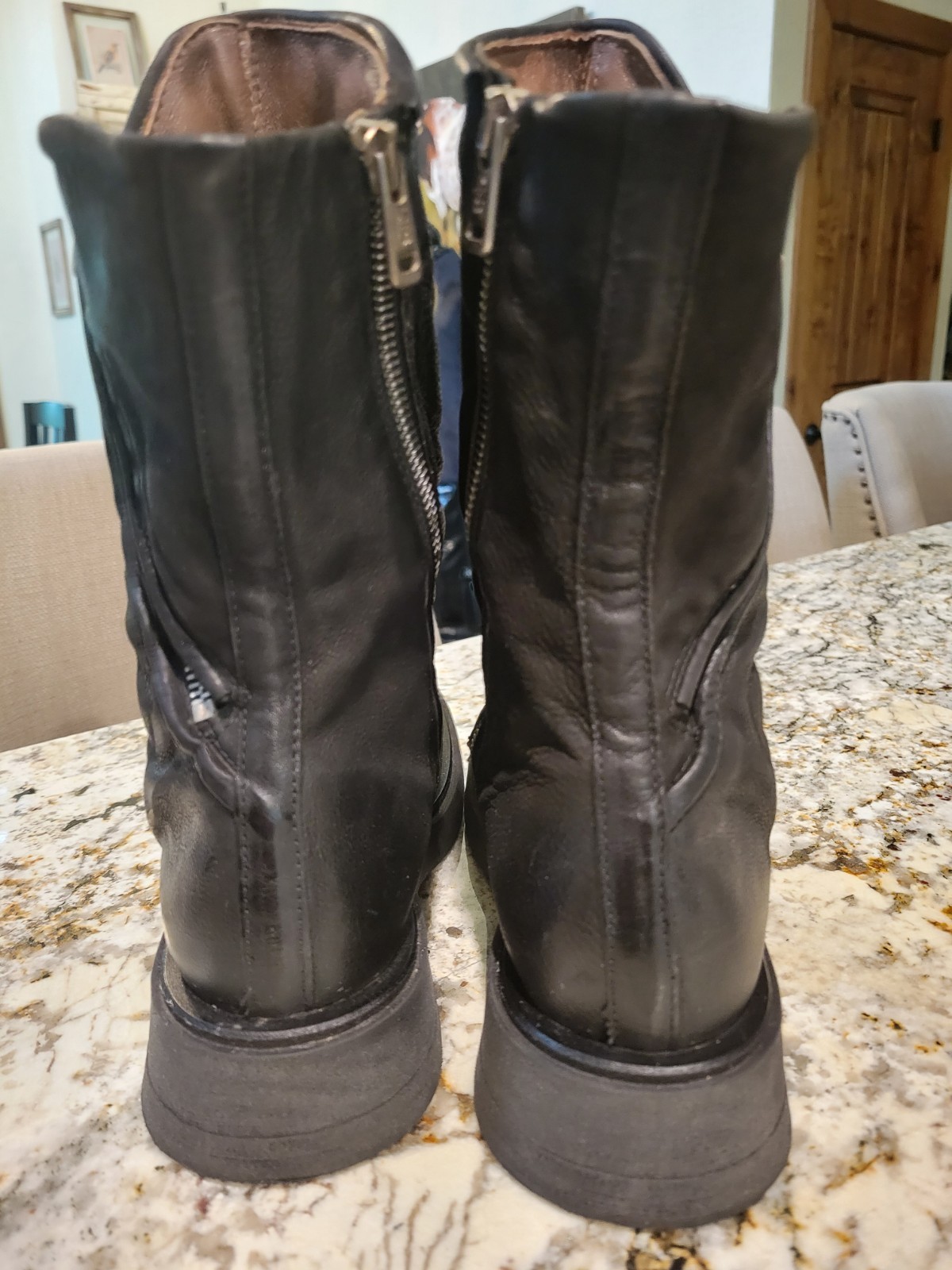 Women’s A.S.98 Neo Black Leather Quilted Biker Zip Mid-Calf Boots EU 38 US 8