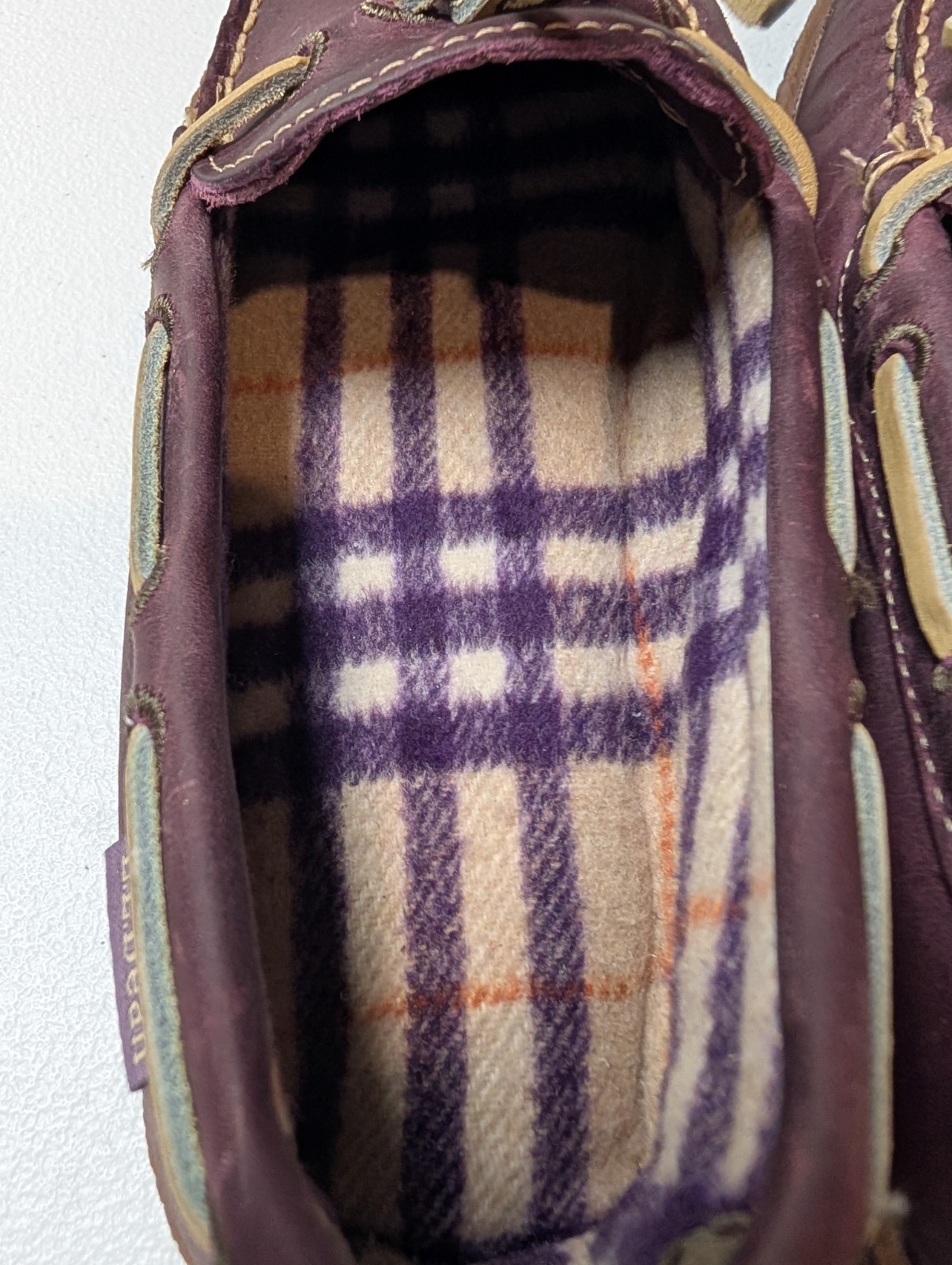 Sz 6M L.L.Bean Hand-Sewn Purple Leather Slippers, Flannel Lined #301104