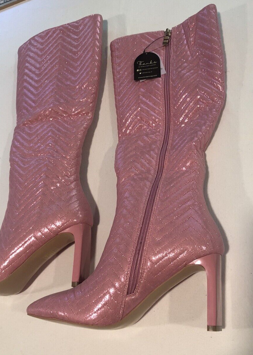 London Rag Women’s Pink Size 7 Quilted Sparkle Fabric Boots