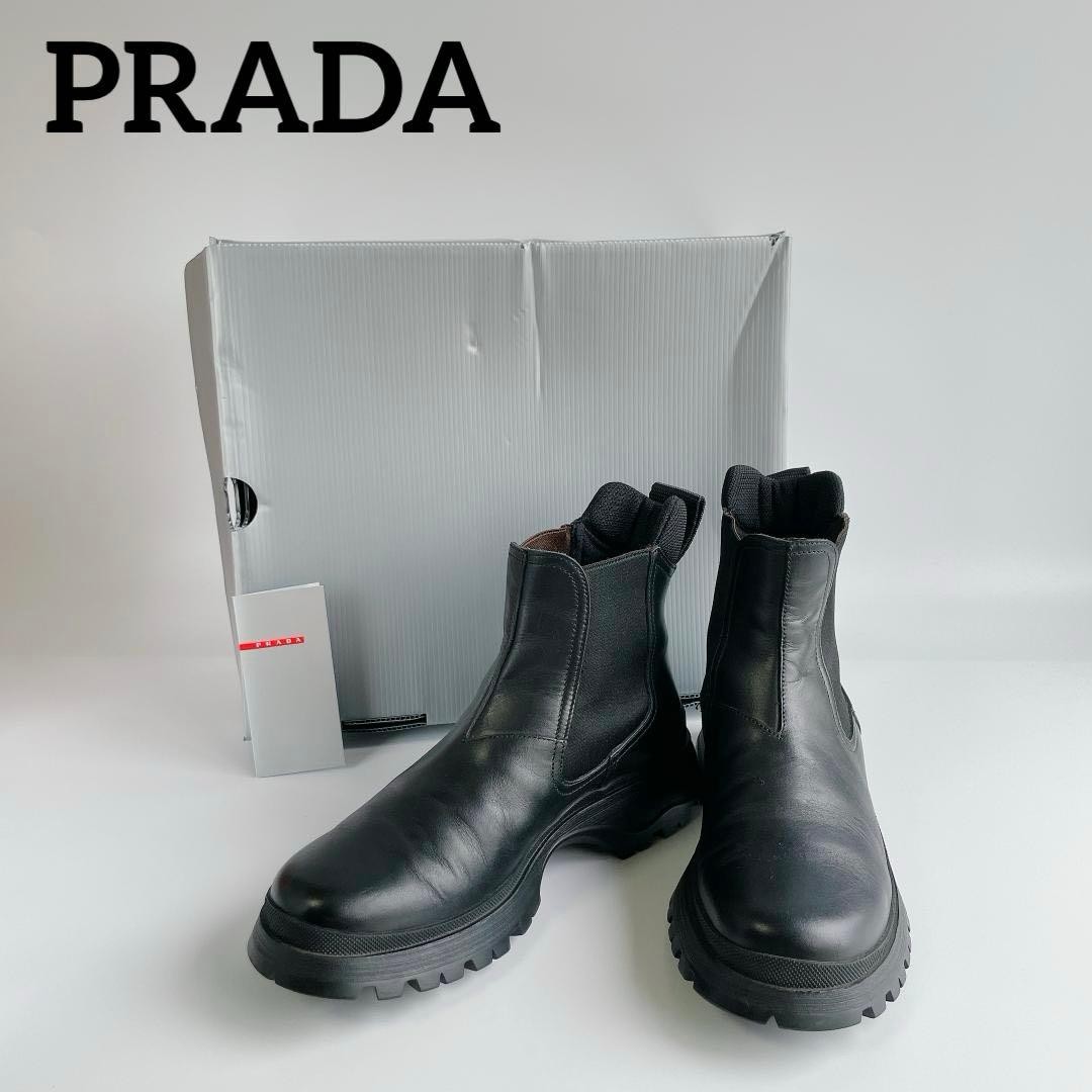 PRADA Chelsea Boots Leather Black Size 36 23cm 3.5cm Sole Height