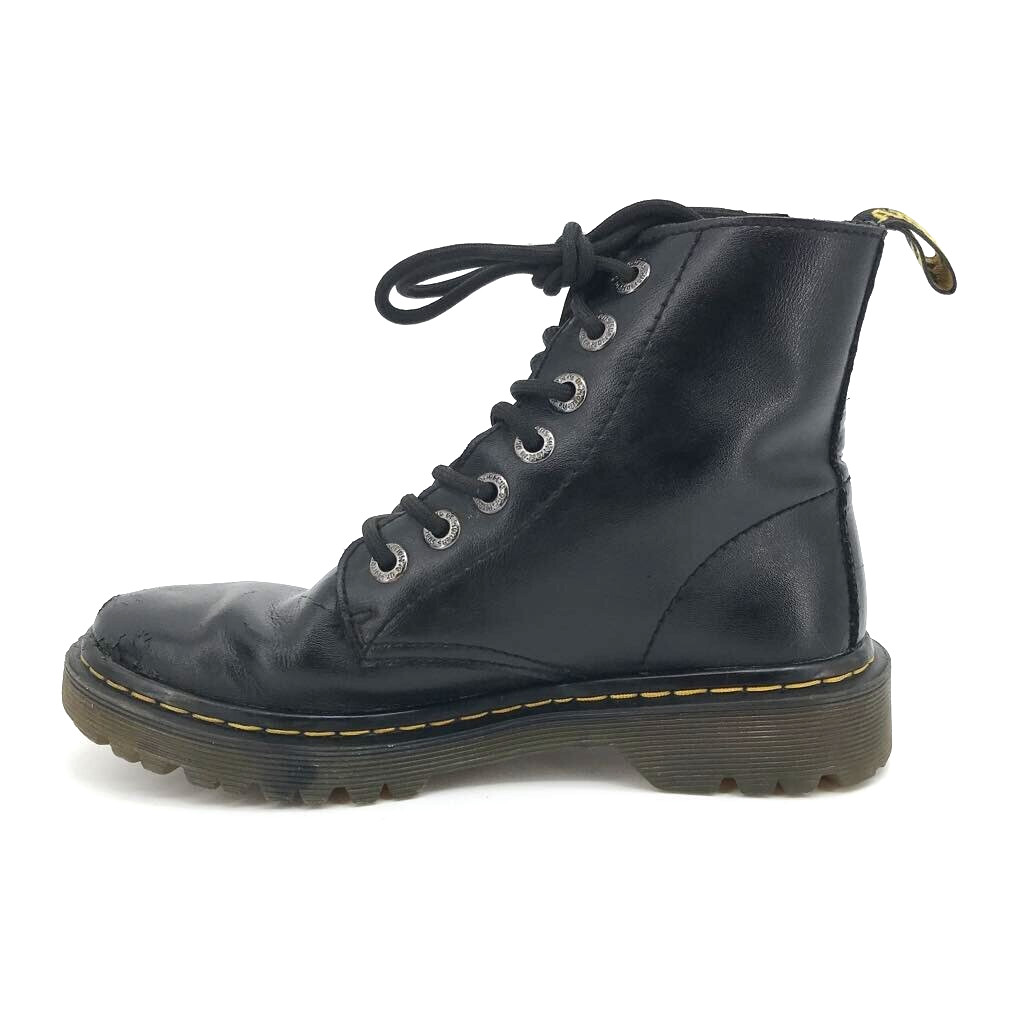 Dr. Martens Luana Combat Boot Black Leather Pull Tab Ankle Lace Up Women US 5 36
