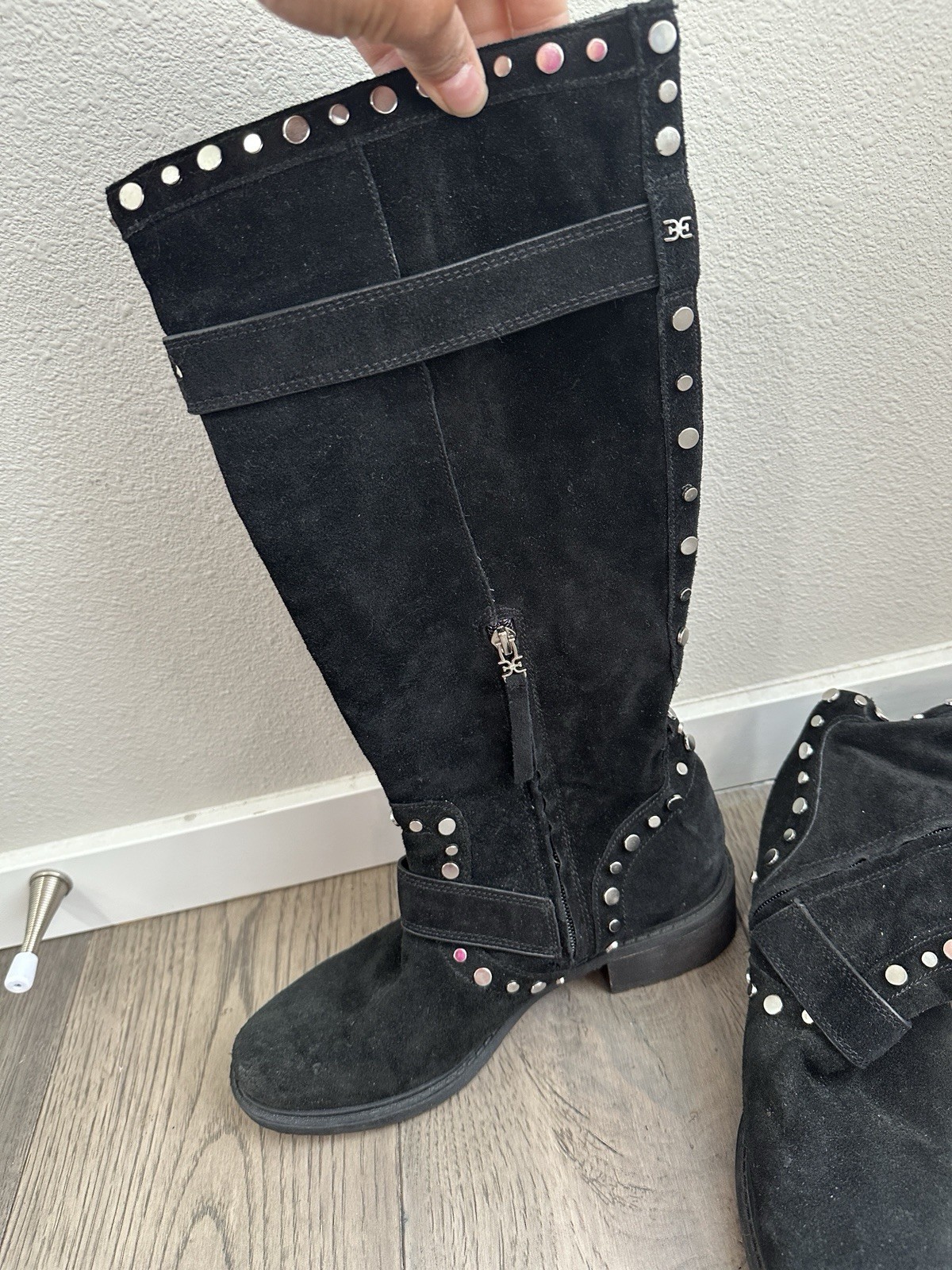Sam Edelman Deryn Studded Suede Knee High Boot Women Size 8.5 Black
