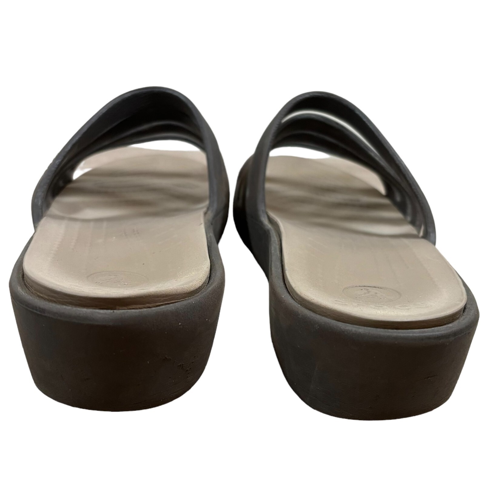 Crocs Rhonda Strappy Wedge Sandals Womens Size 10 Brown Tan Black Slides