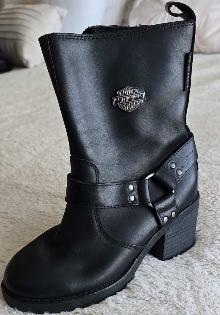 Harley-Davidson Women’s Black Leather Mid-Calf Biker Boots Zip Buckle Logo 6