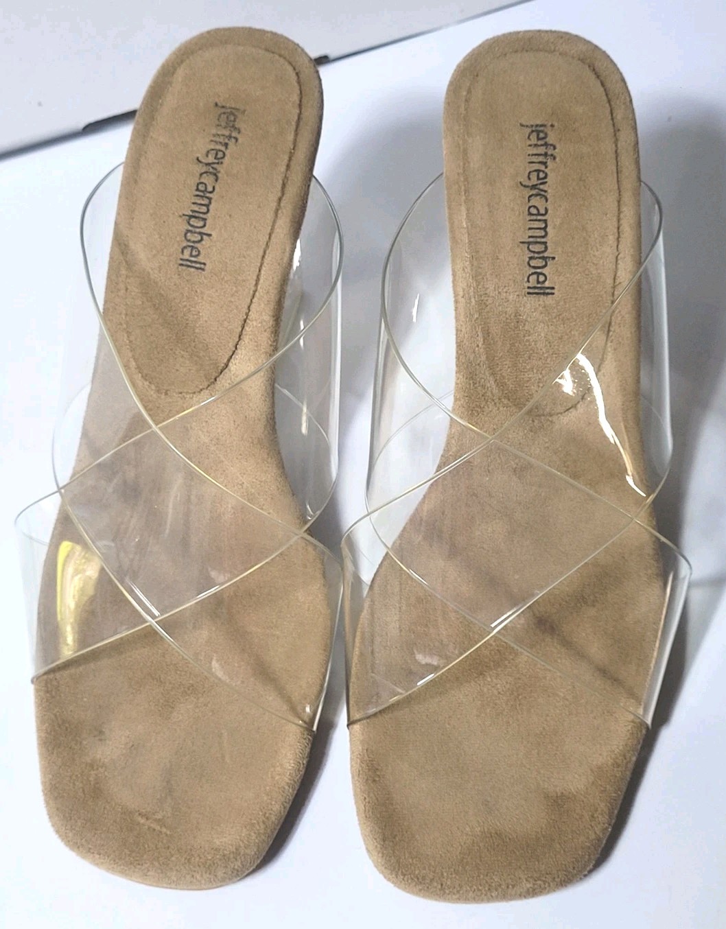 Jeffrey Campbell Clear Lucite Wedge Heels Sculptural Slides Sandals 7.5 Designer