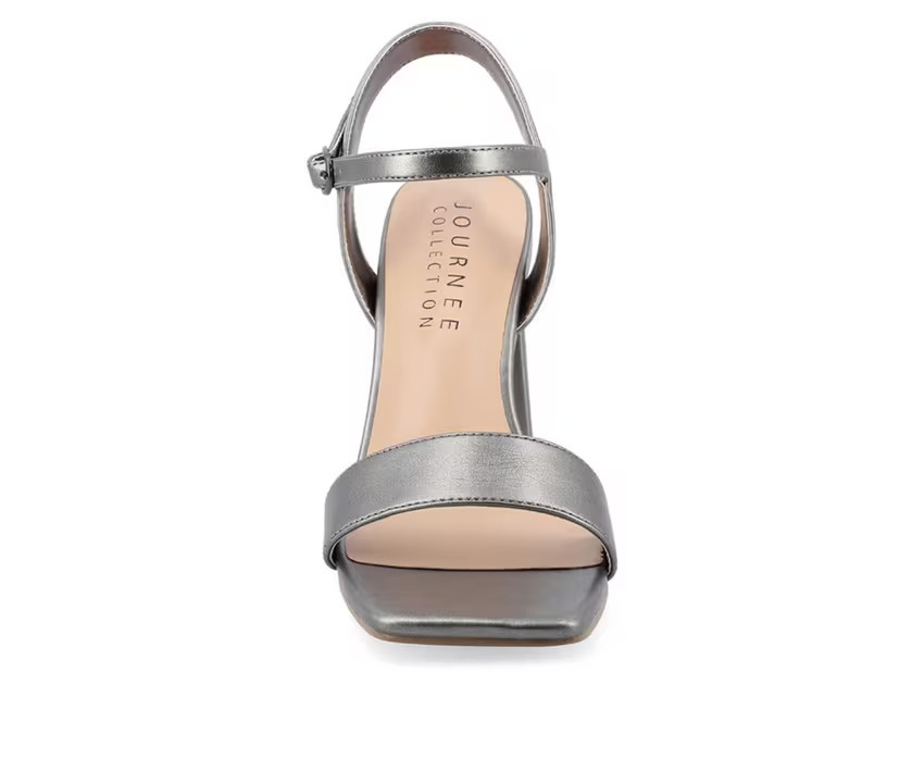 New Journee Tivona Women Metallic Pewter Heels Square Toe Size 9.5 Medium