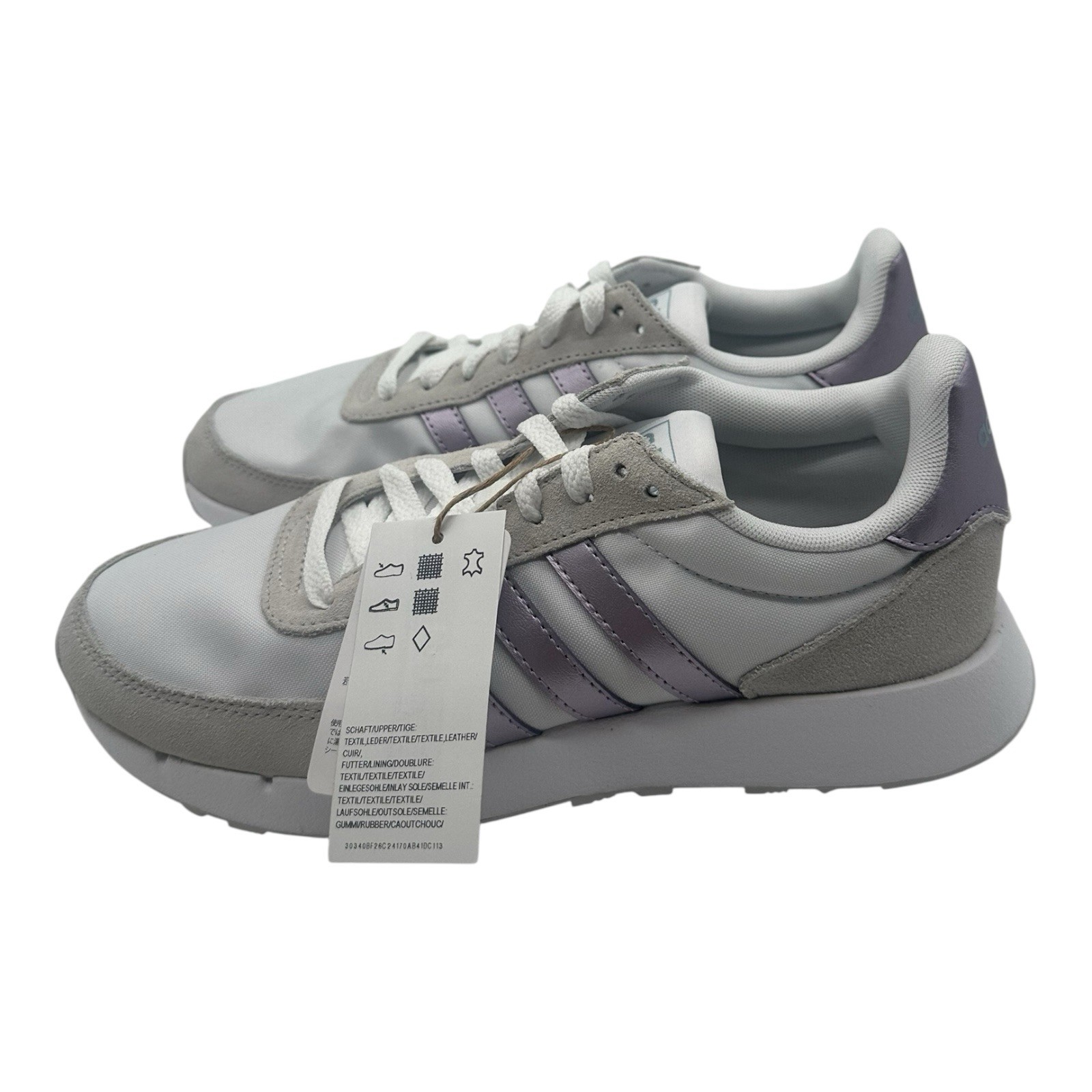 Adidas Run 60s 2.0 Running Shoes Womens Sz 9 White/Metallic Purple Sneakers