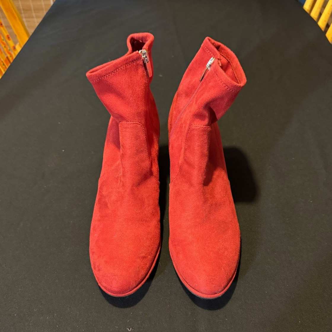 Marc FisherRed Textile Ankle Bootie Boots Side Zip Block Heel Womens US 11 M