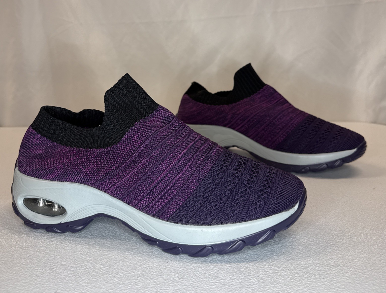 Women’s Walking Shoes Purple Knit Air Cushion Sock Sneakers Size 42