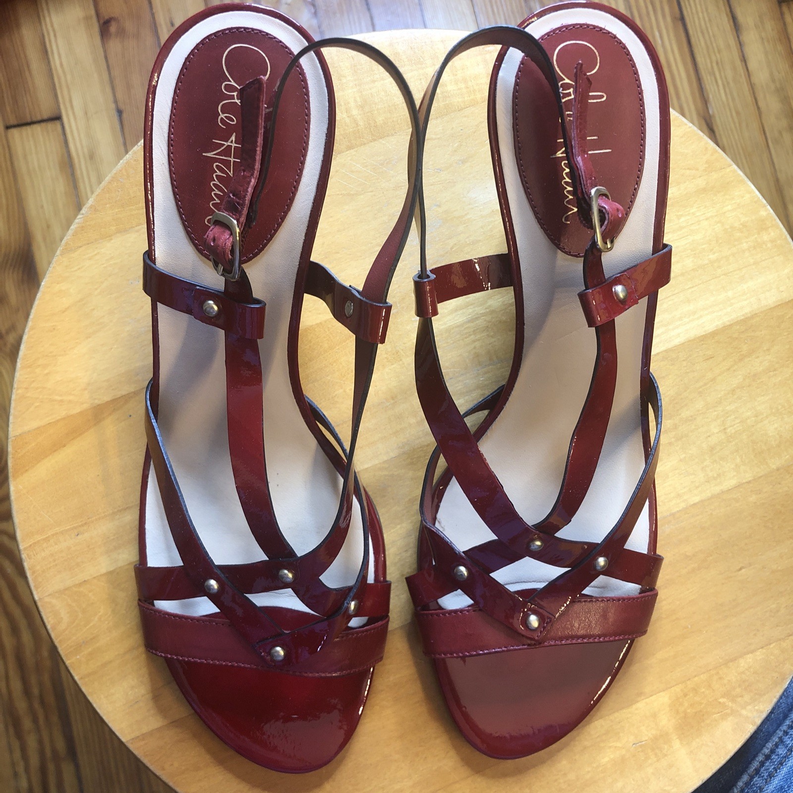 Cole Haan Sling Back Strappy Red Patent Leather Heels Sandals Size 9.5 K9-D31160