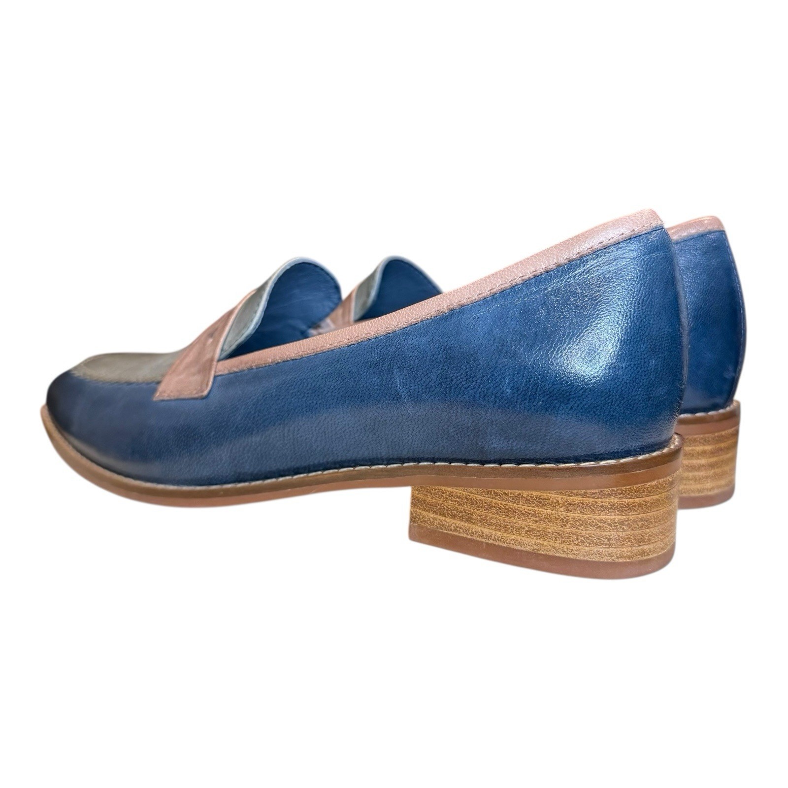 Mona Flying Blue Brown Gray Penny Loafer Flats Slip On Shoes US 9 EU 41