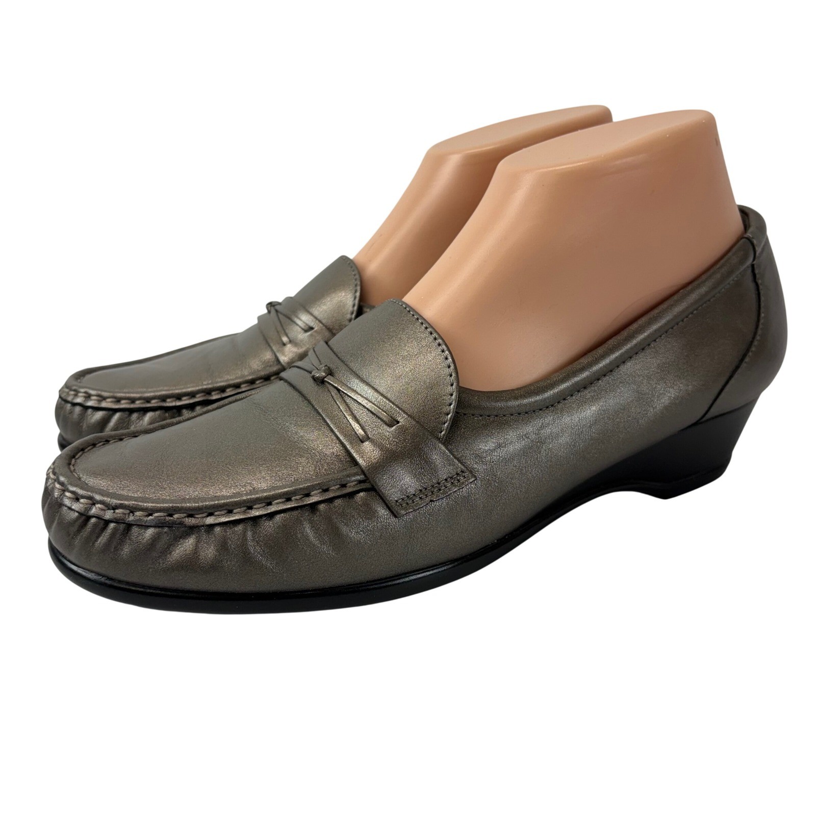 SAS Easier Wedge Loafers 10N Pewter Metallic Gray Leather Narrow Comfort