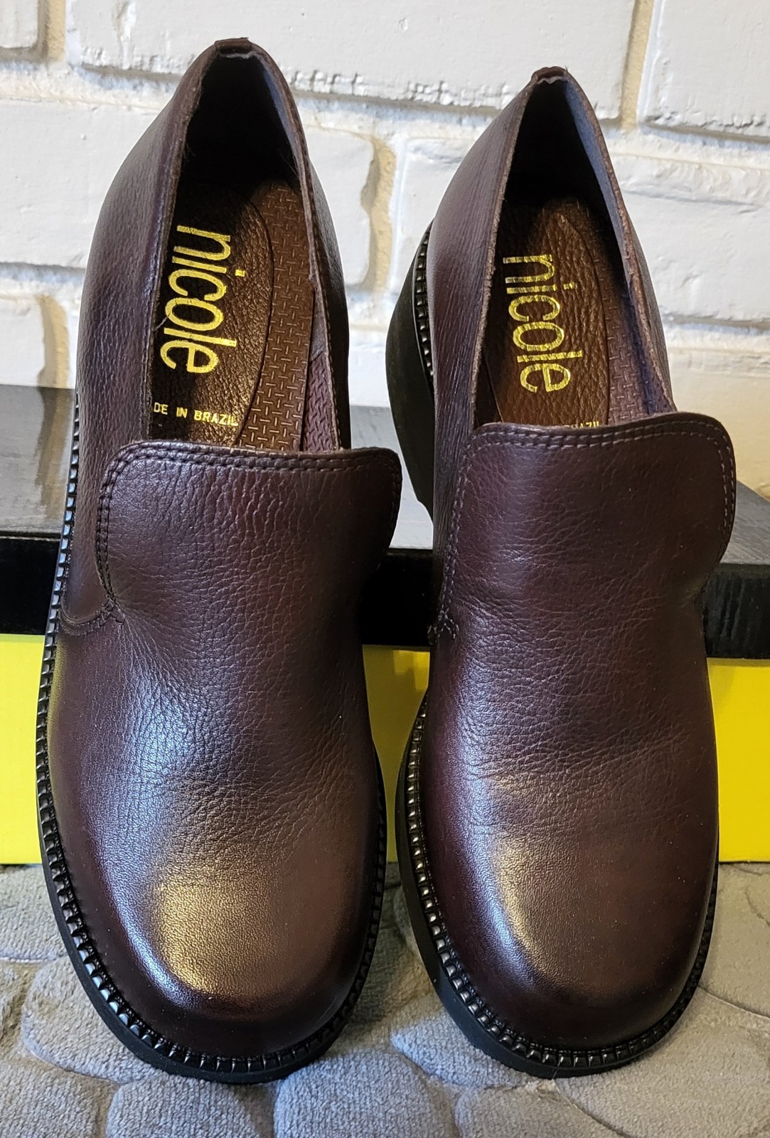 Nicole Women’s Brazilian Leather Brown Cognac Slip on Shoes Casual Workwear 7.5M