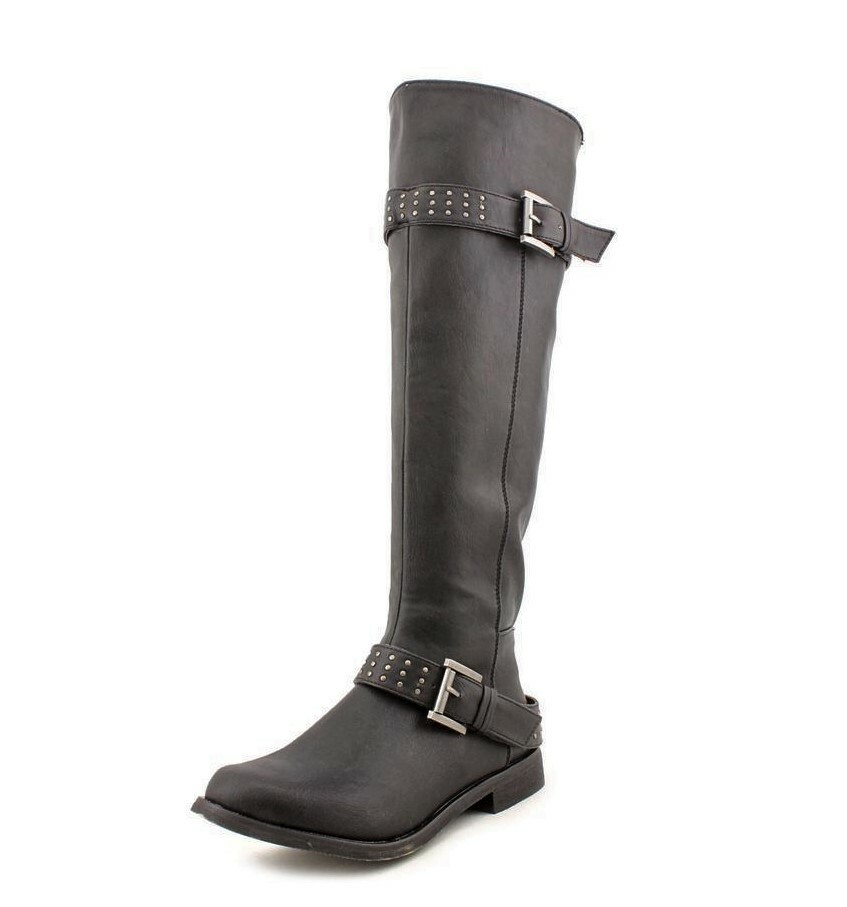 XOXO BRIANNA Black Faux Leather Knee High Boots Studded Womens Size 6 Medium B M
