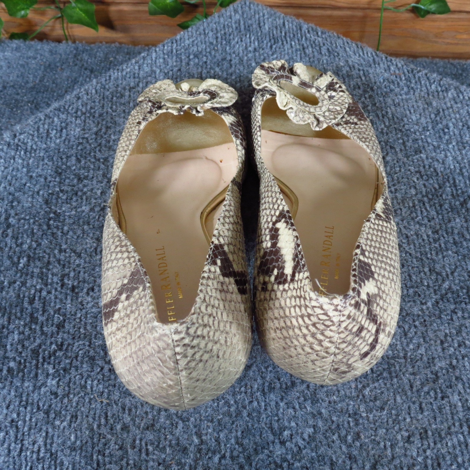 Loeffler Randall Women Peep Toe Pump 10.5 Professional Snakeskin Leather Beige