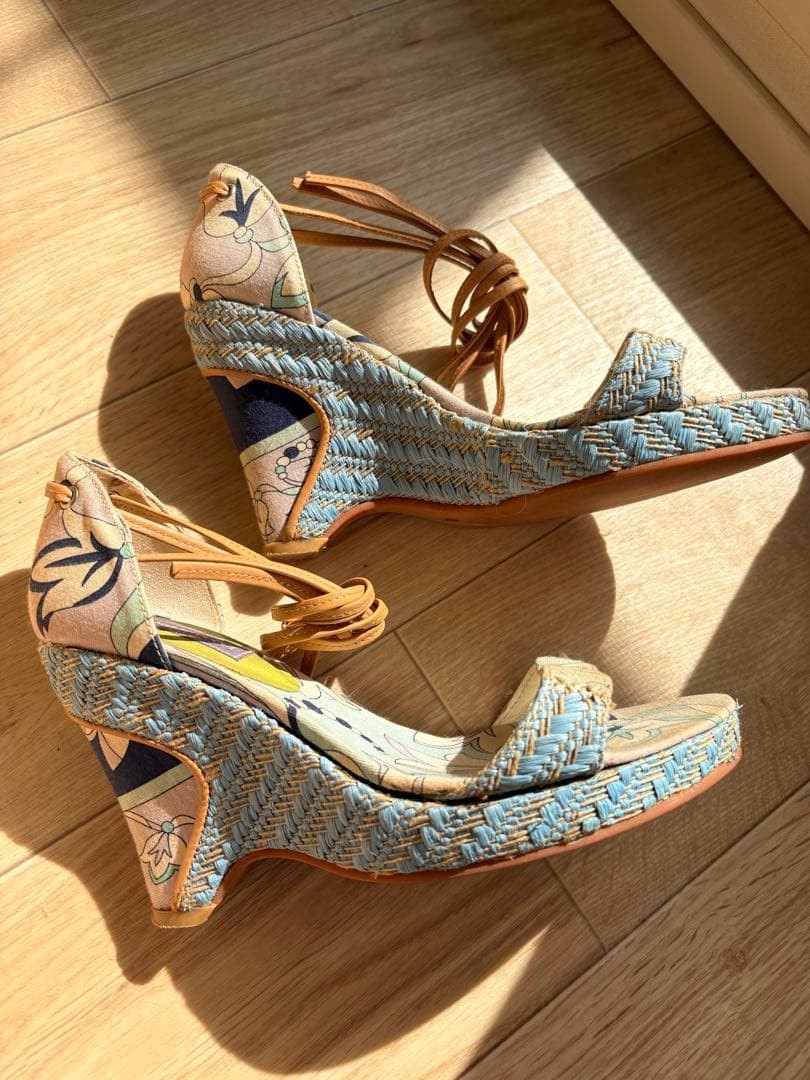 EMILIO PUCCI sandals blue heel lace-up wedge sole Summer resort-inspired fashion