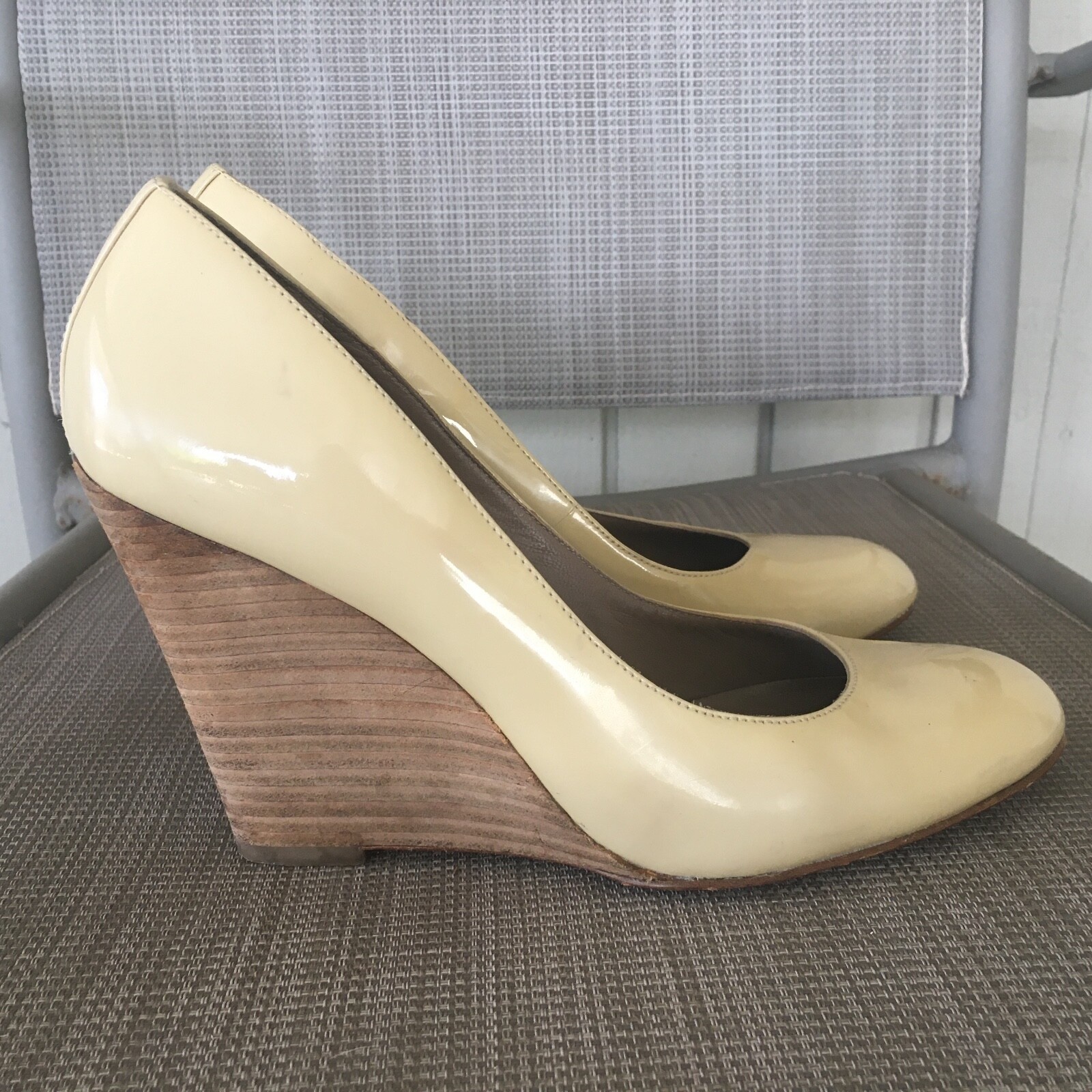 Belle Sigerson Morrison Cream Patent Leather Wedge Heels Sz 8