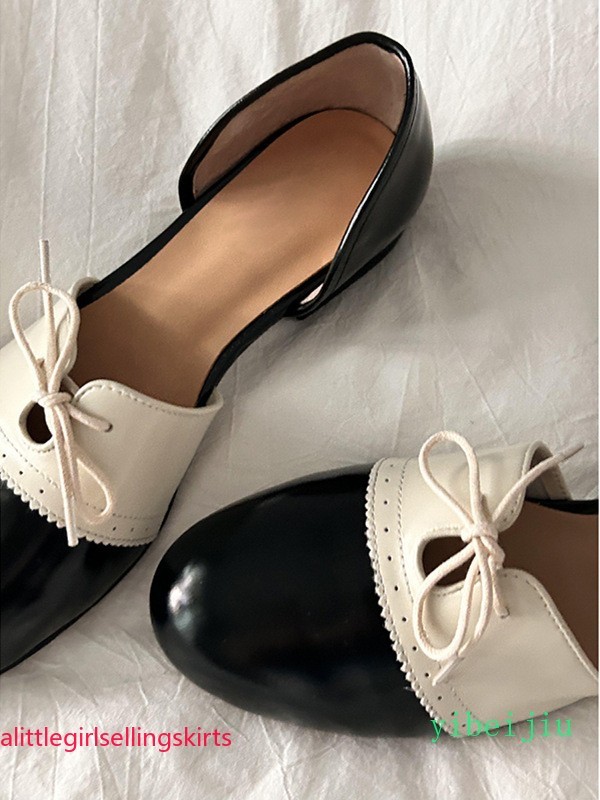 Womens Flat Comfort Patchwork Colorblock Leather Shoes Mary Jane Two Tone Oxford