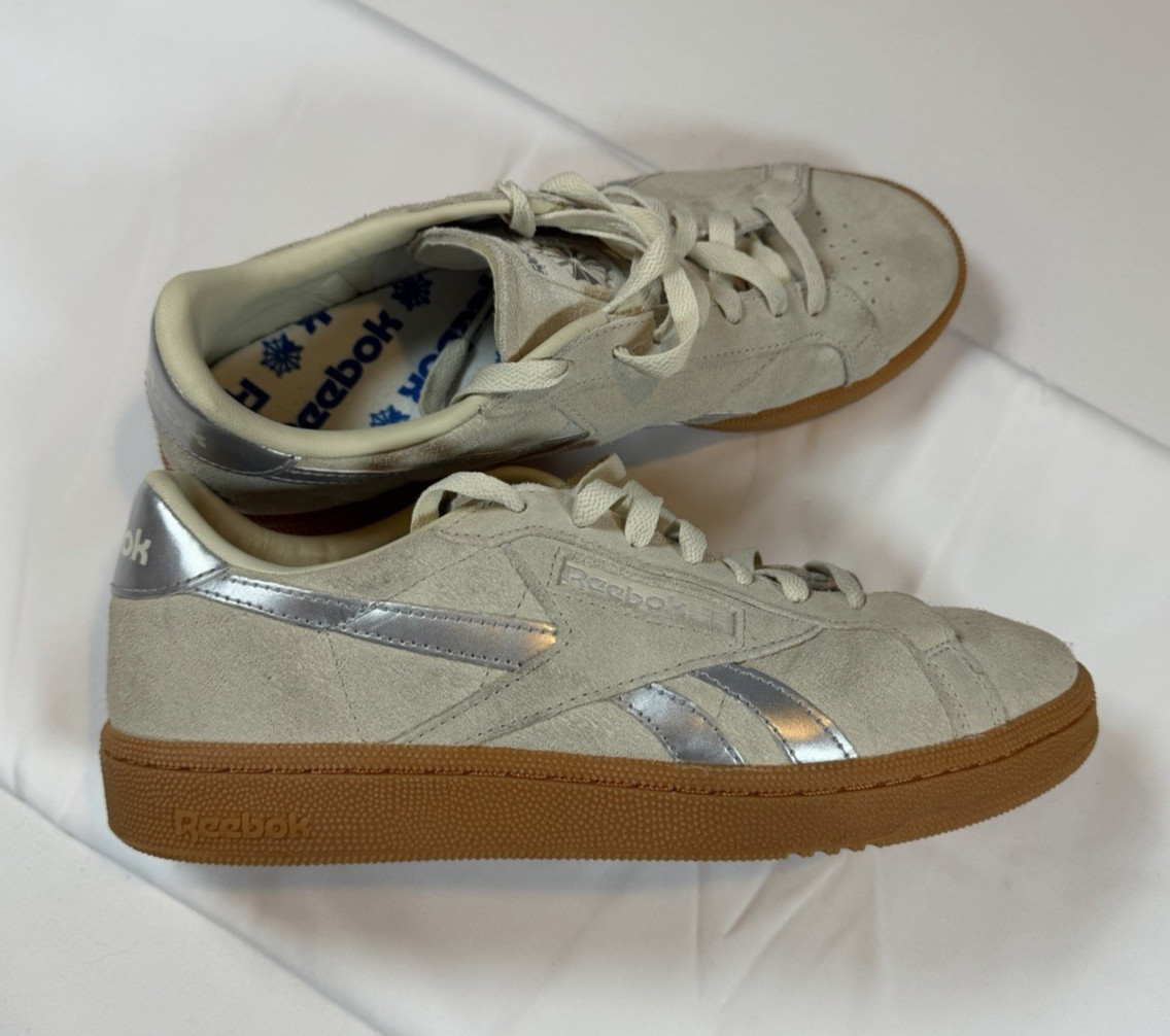 Womens 9 Reebok Silver Club C Grounds Sneakers Lace Casual Gum Sole Walk Shoes