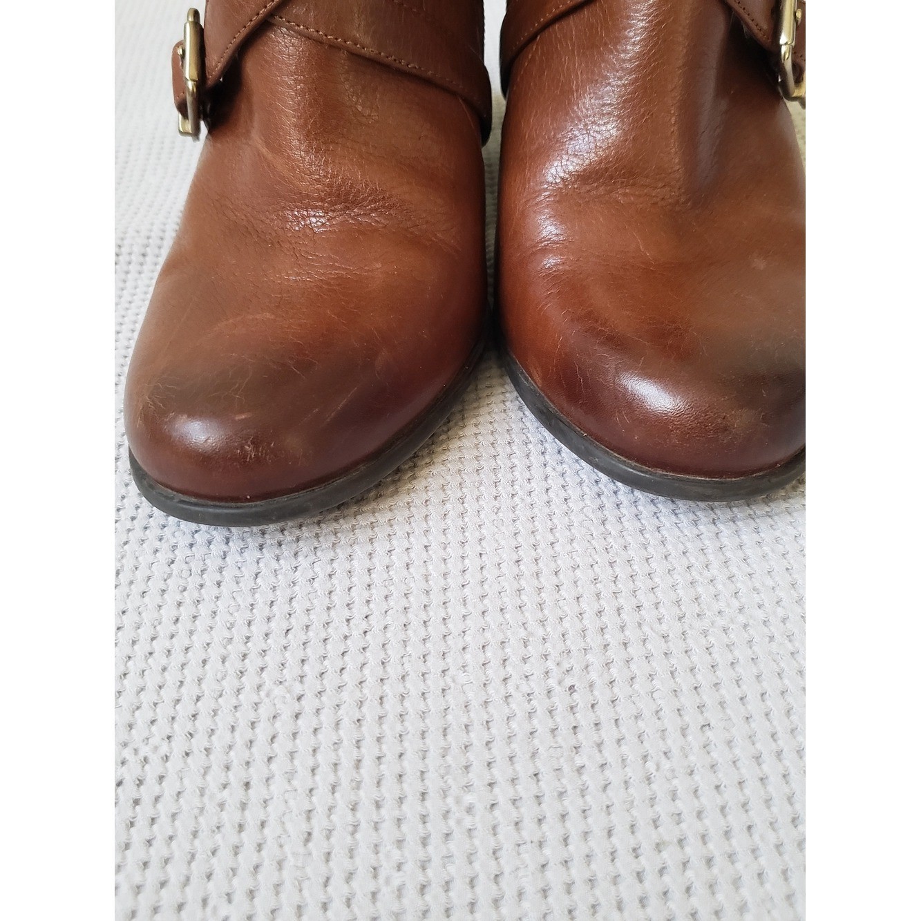 Nurture by Lamaze Cognac Brown Leather Ankle Booties with Buckle Straps