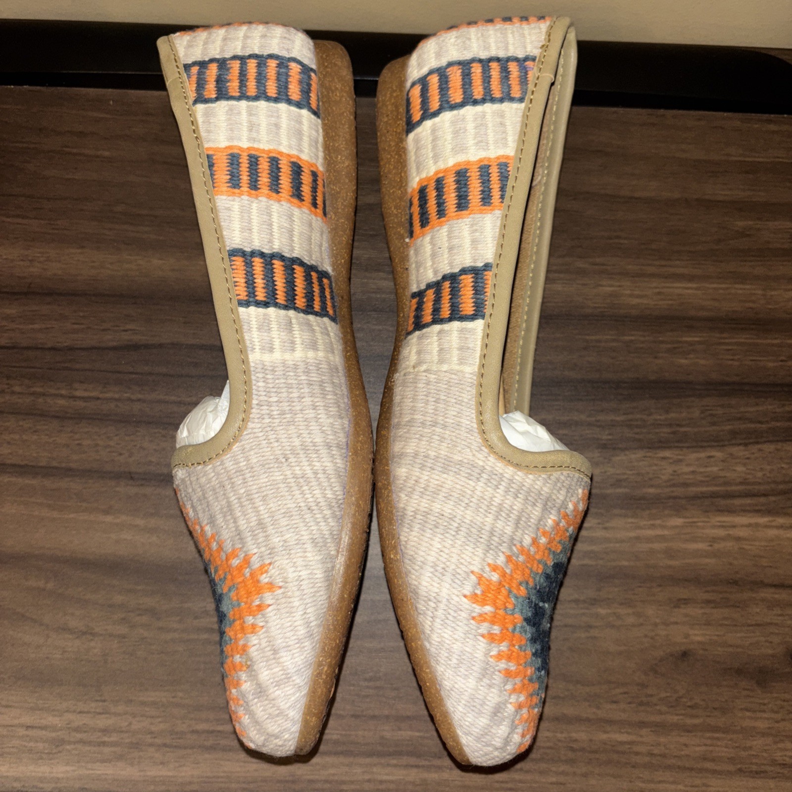 New Born 10 M Giselle Flats Orange Gray Aztec Slip On Woven Textile Leather