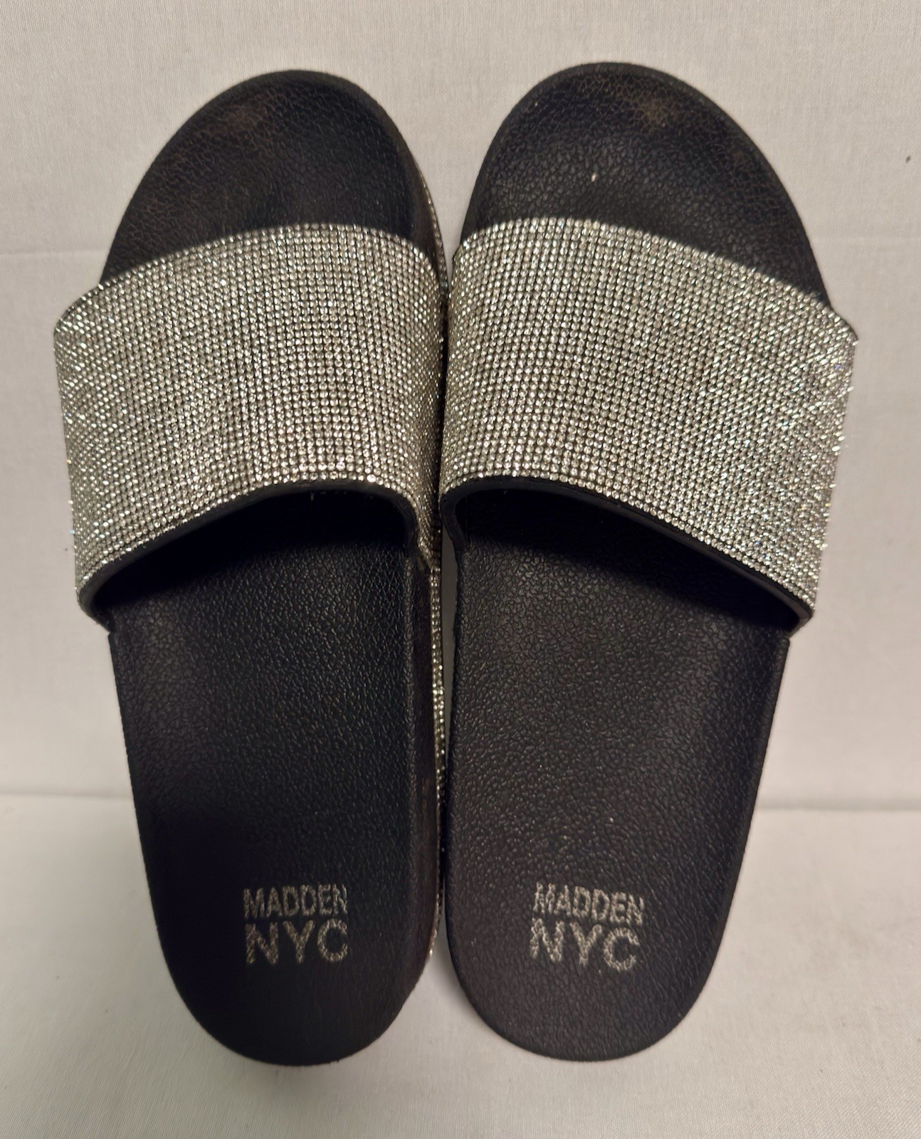 Madden NYC-Women Size 9 Black/Sliver Bling Rhinestones-Slides-Sandals
