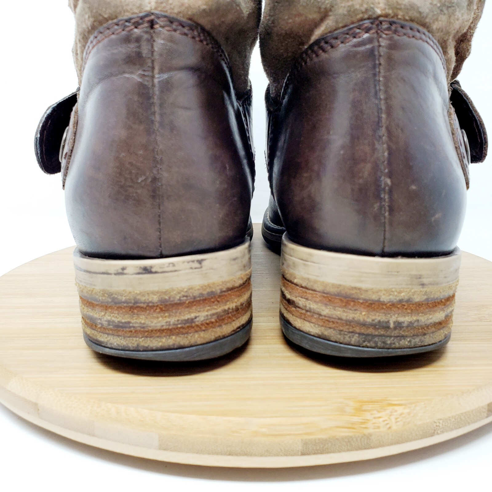 Clarks Majorca Isle Boots Womens 5.5 Brown Belted Buckle Moto Pull On Zip Shoes
