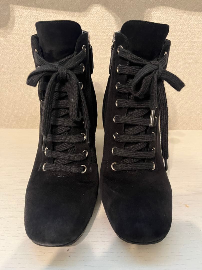 MIU MIU Short Boots Shoes Bijou EU 35.5 US 5.5 Suede Black Authentic