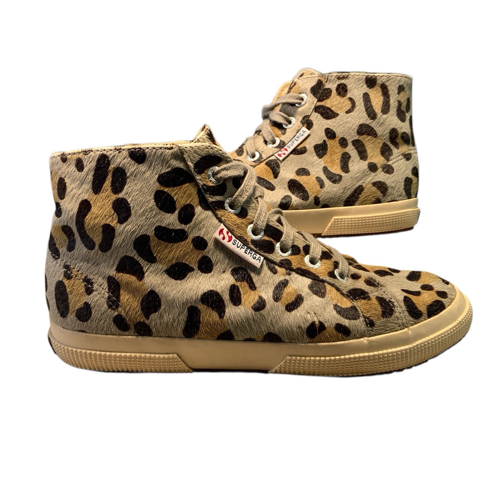 Superga Women’s Size 7 Sneakers Horse Hair Leopard Cheetah Print Shoes Hightop